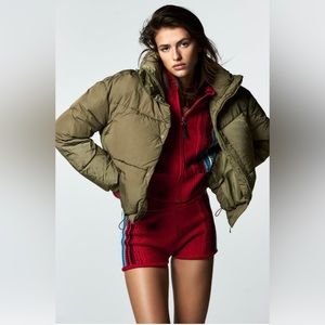 Zara Short Puffer Jacket - Olive Green - Small